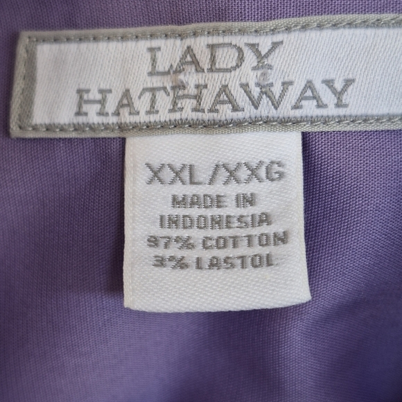 Lady Hathaway Buttondown Shirt Plus SzXXL/XXG Lavender Collar/Cuffs Cotton Blend - Picture 2 of 9